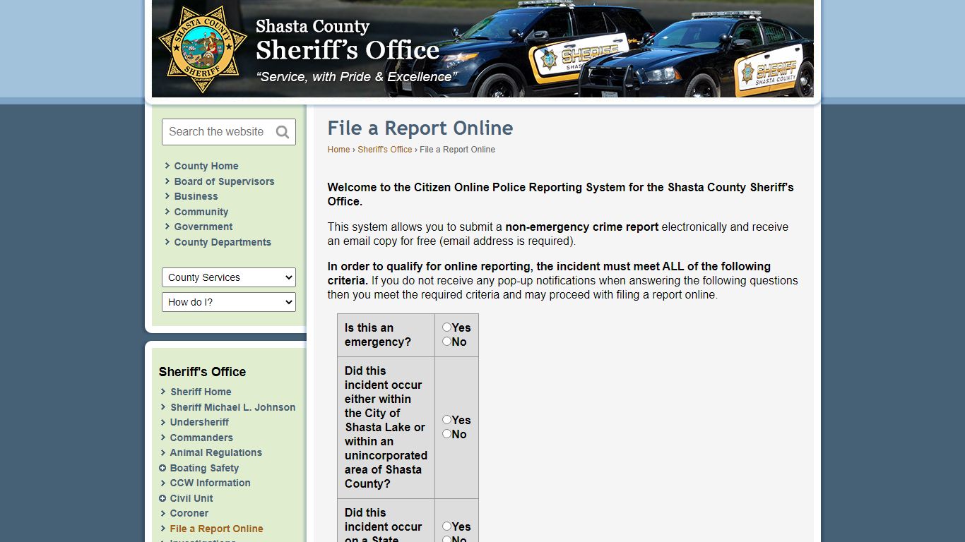 Shasta County Sheriff - File a Report Online